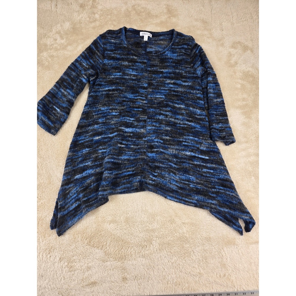 John Paul Richards Blue Black‎ Striped Asymmetrical Hem Knit Tunic Sweater Top M